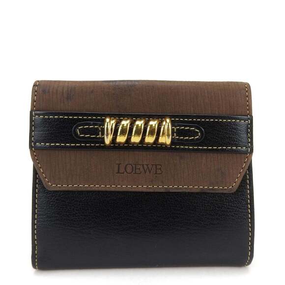 LOEWE Bifold Wallet Velasquez Leather Black Brown Accessories Women's